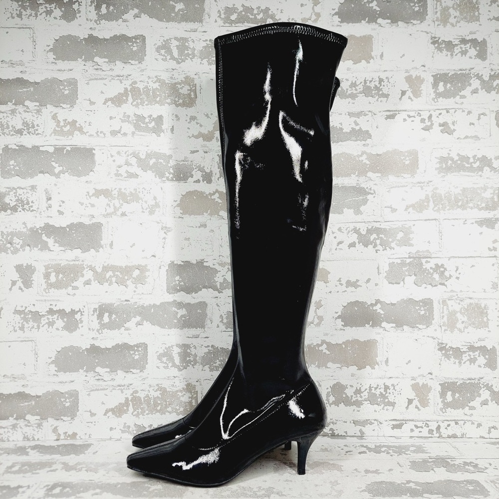 NEW Abound Carmy Black Faux Patent Leather Over the Knee Boots M442